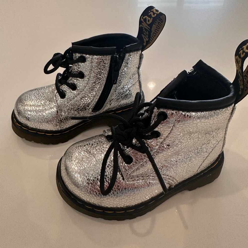 Dr. Martens Kids Metallic Silver Boots